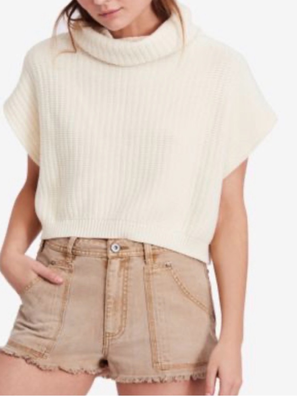Free People GREY Keep It Simple Short-Sleeve Knit Sweater